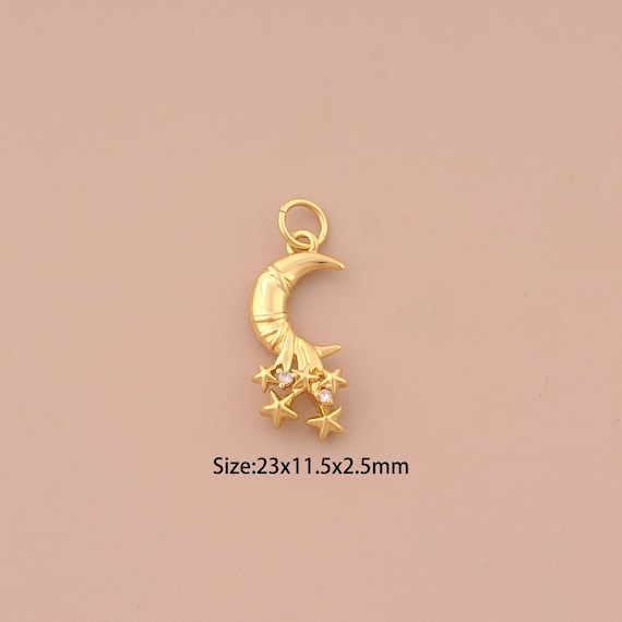 18K Gold Crescent Moon Charms,CZ Pave Celestial Charms Pendants,Star Charm for DIY Jewelry Making Supply