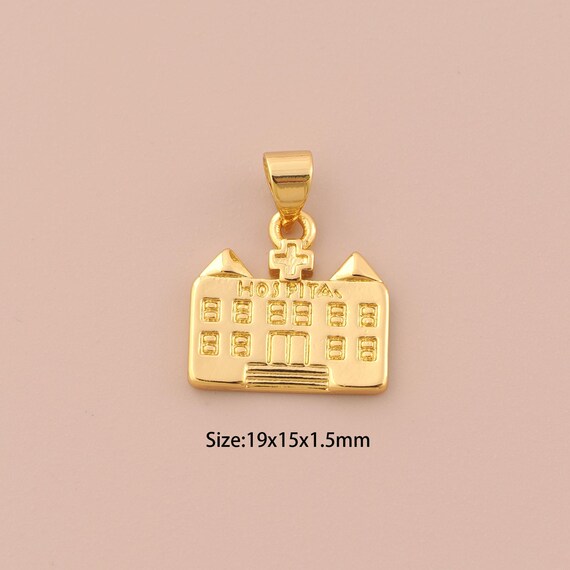 18K Gold Hospital Charms,Hospital Charms Pendants,Hospital Charm for DIY Jewelry Making Supply