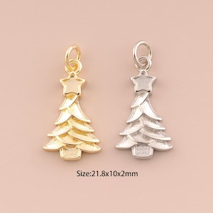 18K Gold Christmas Tree Charms,CZ Pave Star Charms Pendants,Christmas Tree Charm for DIY Jewelry Making Supply