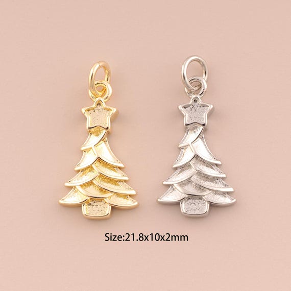 18K Gold Christmas Tree Charms,CZ Pave Star Charms Pendants,Christmas Tree Charm for DIY Jewelry Making Supply