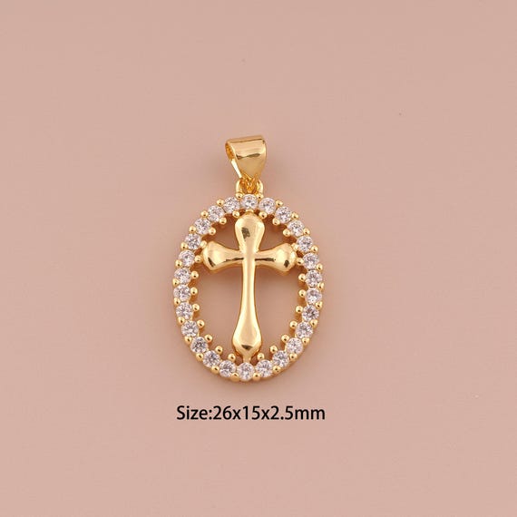 18K Gold Cross Charms,CZ Pave Minimalist Charms Pendants,Christian Charm for DIY Jewelry Making Supply