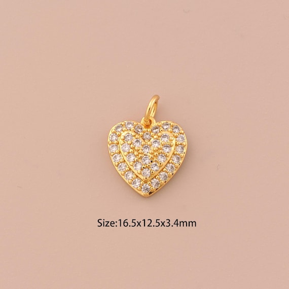 18K Gold Heart Charms,CZ Pave Minimalist Charms Pendants,Heart Charm for DIY Jewelry Making Supply