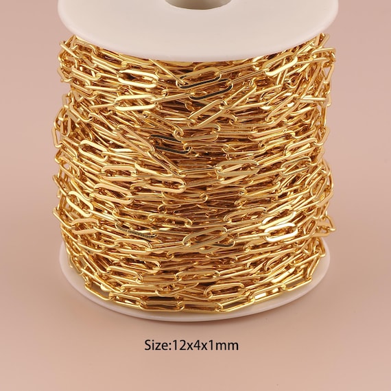 3.28 Feet 18K Gold Paper Clip Chain,Special Chain,Semi-Finished Chain for DIY Jewelry Making Supply