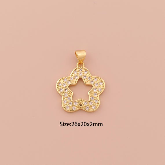 18K Gold Star Charms,CZ Pave Minimalist Charms Pendants,Star Charm for DIY Jewelry Making Supply