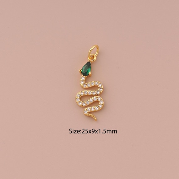 18K Gold Snake Charms,CZ Pave Minimalist Charms Pendants,Snake Charm for DIY Jewelry Making Supply