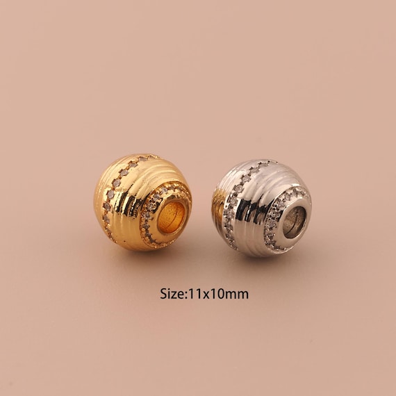 18K Gold Ball Spacer Bead,CZ Pave Minimalist Bead,Ball Bead for DIY Jewelry Making Supply