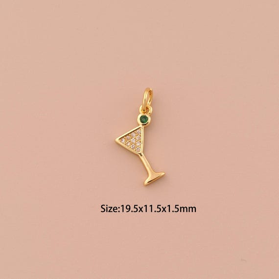18K Gold Goblet Charms,CZ Pave Minimalist Charms Pendants,Goblet Charm for DIY Jewelry Making Supply