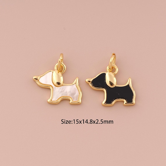 18K Gold Dog Charms,Enamel Minimalist Charms Pendants,Animal Charm for DIY Jewelry Making Supply
