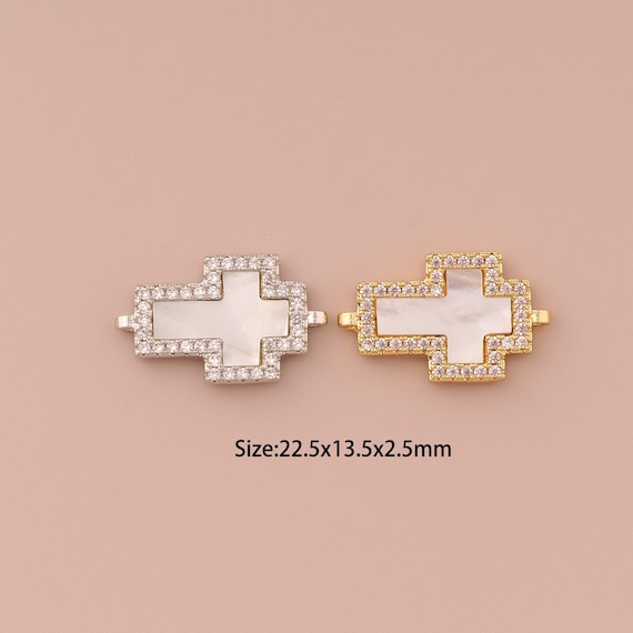 18K Gold Cross Connector,CZ Pave Religious Connector Charms,Christian Connector for DIY Jewelry Making Supply