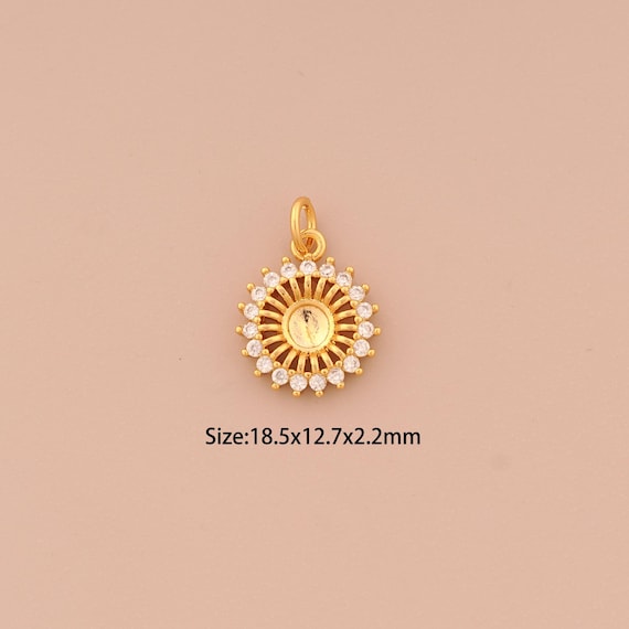 18K Gold Sunflower Charms,CZ Pave Sun Flower Charms Pendants,Sunflower Charm for DIY Jewelry Making Supply
