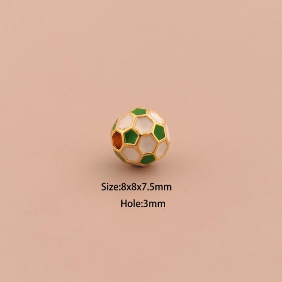 18K Gold Football Spacer Bead,Enamel Sports Bead,Soccer Bead for DIY Jewelry Making Supply