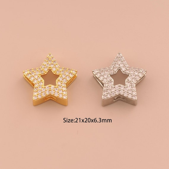 18K Gold Star Spacer Bead,CZ Pave Celestial Bead,Starburst Bead for DIY Jewelry Making Supply