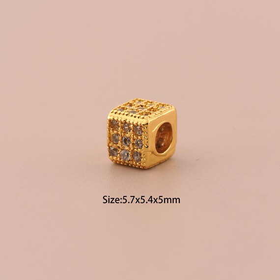 18K Gold Square Spacer Bead,CZ Pave Square Bead,Square Bead for DIY Jewelry Making Supply