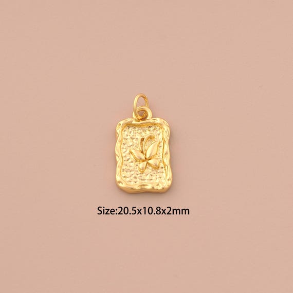 18K Gold Butterfly Charms,Insect Charms Pendants,Square Charm for DIY Jewelry Making Supply
