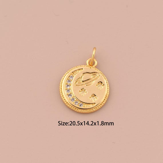 18K Gold Saturn Charms,CZ Pave Moon Charms Pendants,Star Charm for DIY Jewelry Making Supply