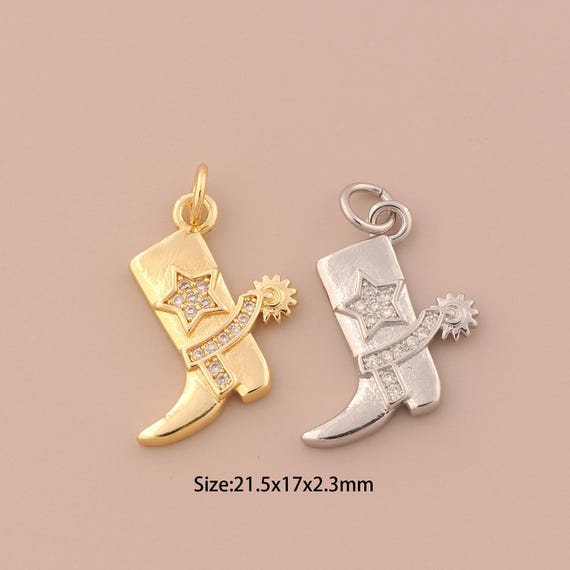 18K Gold Cowboy Charms,CZ Pave Star Charms Pendants,Celestial Charm for DIY Jewelry Making Supply