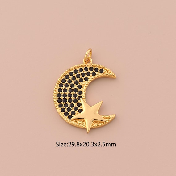 18K Gold Moon Charms,CZ Pave Celestial Charms Pendants,Star Charm for DIY Jewelry Making Supply