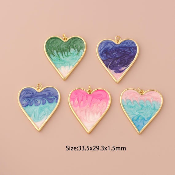 18K Gold Heart Charms,Enamel Minimalist Charms Pendants,Heart Charm for DIY Jewelry Making Supply