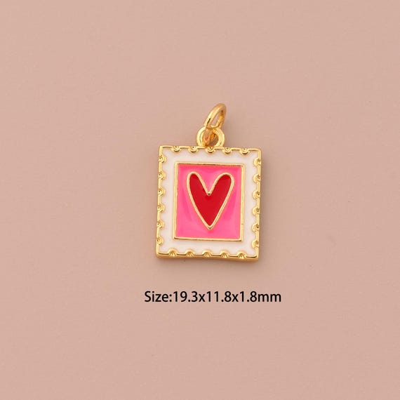 18K Gold Heart Charms,Square Charms Pendants,Enamel Heart Charm for DIY Jewelry Making Supply