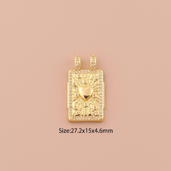 18K Gold Heart Charms,CZ Pave Minimalist Charms Pendants,Heart Charm for DIY Jewelry Making Supply