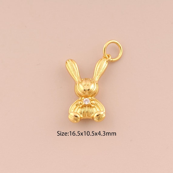 18K Gold Rabbit Charms,CZ Pave Minimalist Charms Pendants,Rabbit Charm for DIY Jewelry Making Supply