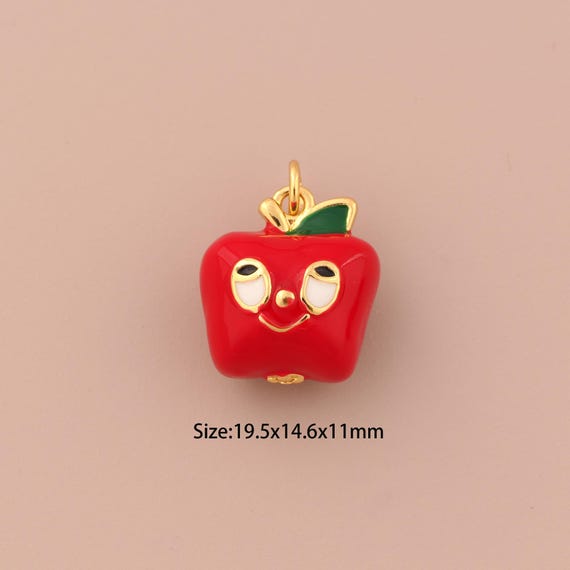 18K Gold Apple Charms,Enamel Fruit Charms Pendants,Apple Charm for DIY Jewelry Making Supply