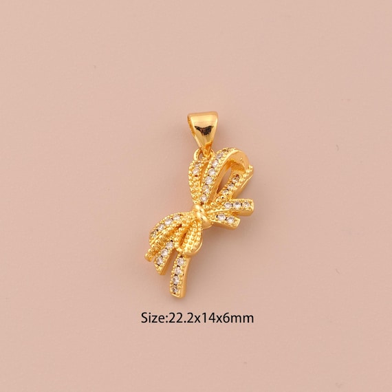 18K Gold Bow Charms,CZ Pave Bow Charms Pendants,Bow Charm for DIY Jewelry Making Supply