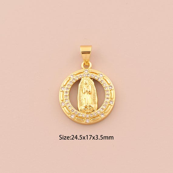 18K Gold Virgin Mary Charms,CZ Pave Religion Charms Pendants,Catholic Charm for DIY Jewelry Making Supply