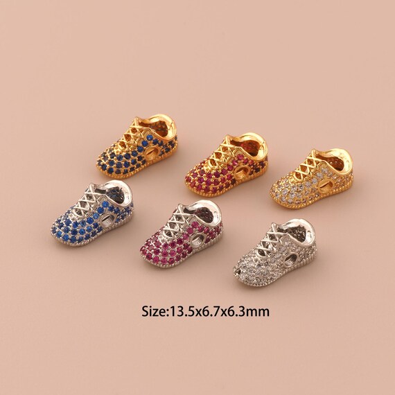 18K Gold Shoe Spacer Bead,CZ Pave Minimalist Bead,Shoe Bead for DIY Jewelry Making Supply