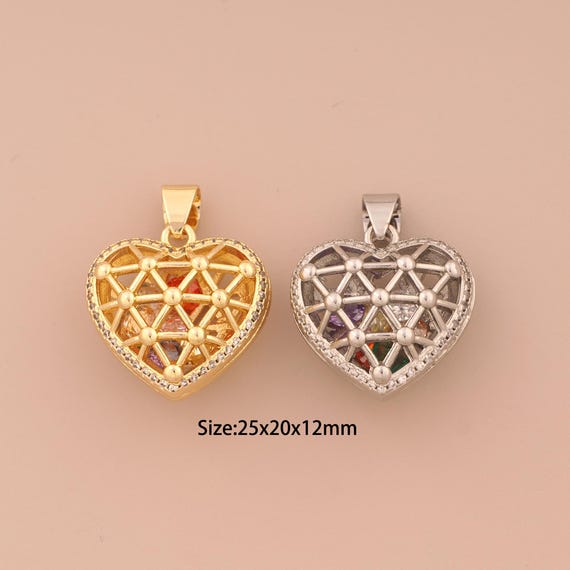18K Gold Heart Charms,CZ Pave Heart Charms Pendants,Heart Charm for DIY Jewelry Making Supply