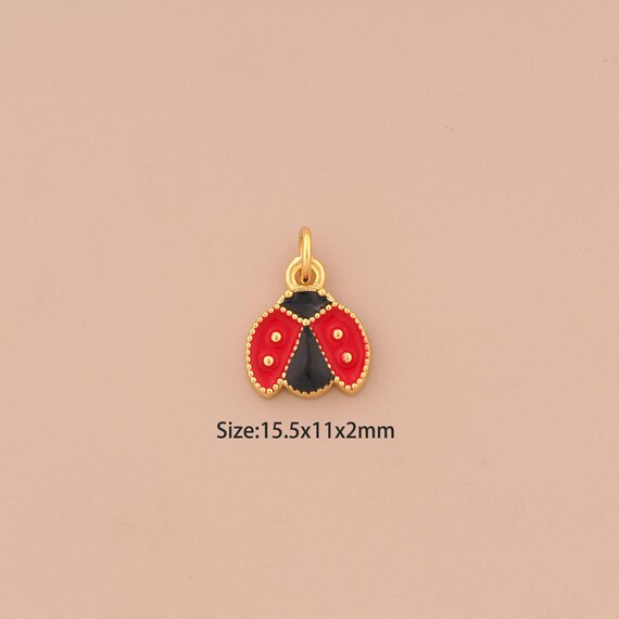 18K Gold Ladybug Charms,Enamel Insect Charms Pendants,Ladybug Charm for DIY Jewelry Making Supply
