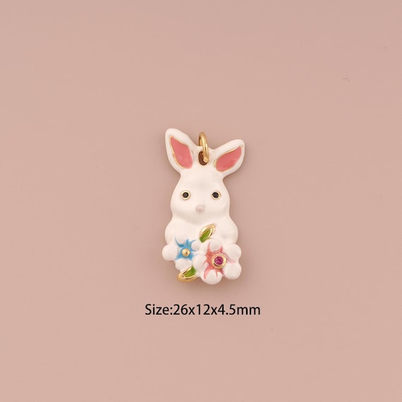 18K Gold Rabbit Charms,Minimalist Charms Pendants,Rabbit Charm for DIY Jewelry Making Supply