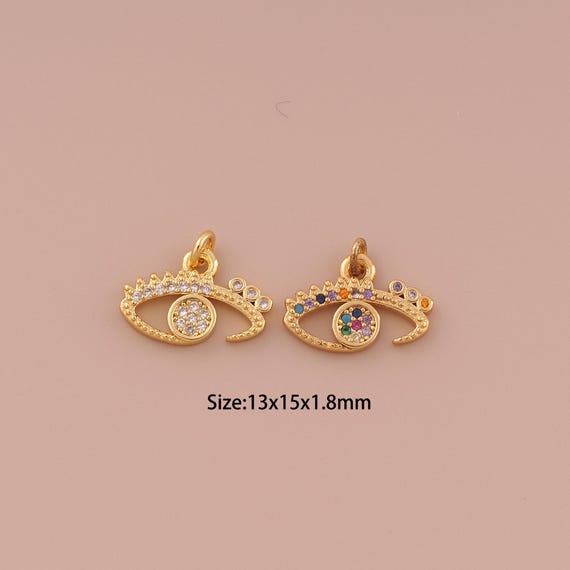 18K Gold Evil Eye Charms,CZ Pave Minimalist Charms Pendants,Devil Eye Charm for DIY Jewelry Making Supply
