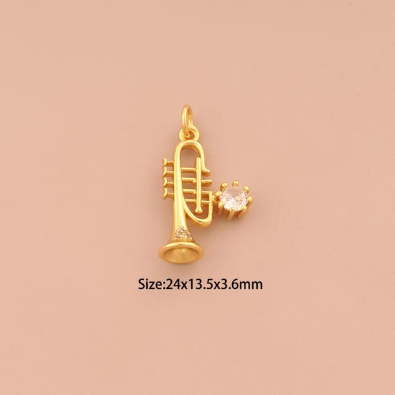 18K Gold Trumpet Charms,CZ Pave Trumpet Charms Pendants,Trumpet Charm for DIY Jewelry Making Supply