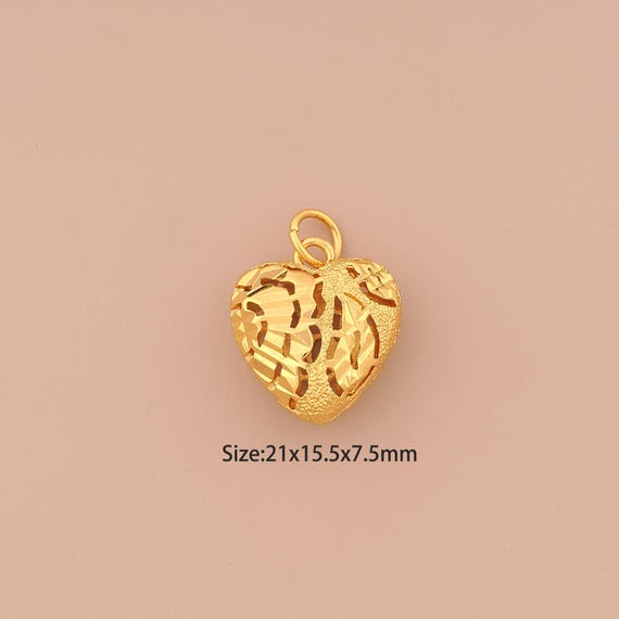 18K Gold Hollow Heart Charms,Love Charms Pendants,Heart Charm for DIY Jewelry Making Supply