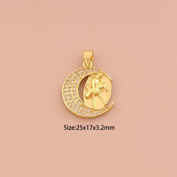18K Gold CZ Crescent Moon Charms,Celestial Charms Pendants,Moon Charm for DIY Jewelry Making Supply