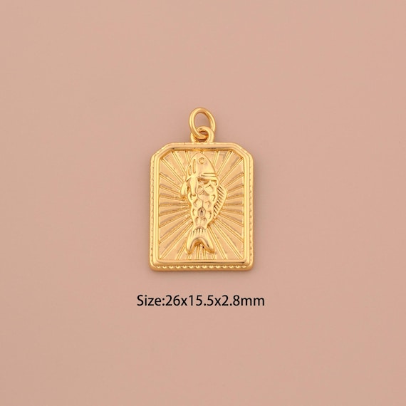 18K Gold Goldfish Charms,CZ Pave Marine Life Charms Pendants,Square Charm for DIY Jewelry Making Supply