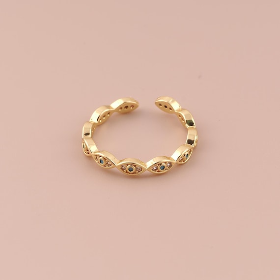 18K Gold Open Rings,Evil Eye Rings,Thin Gold Rings for DIY Jewelry Making Supply