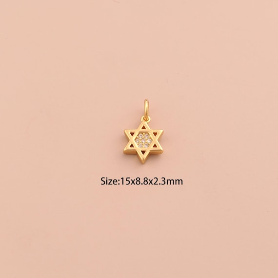 18K Gold David Star Charms,CZ Pave Jewish Star Charms Pendants,Starburst Charm for DIY Jewelry Making Supply