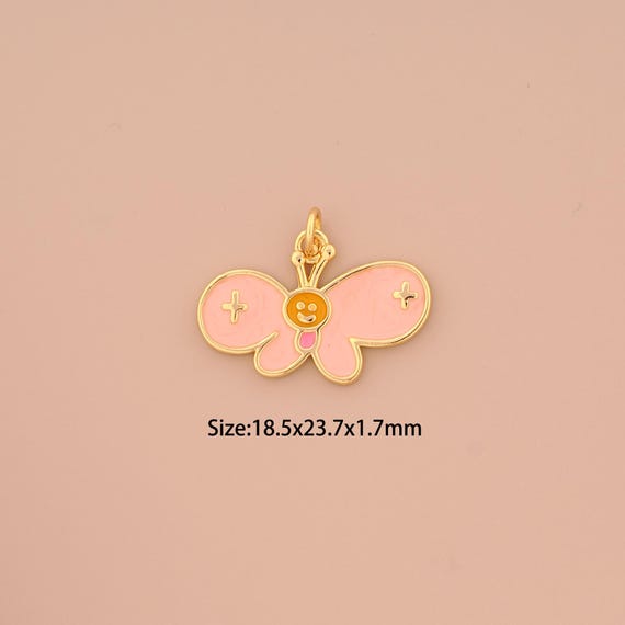 18K Gold Butterfly Charms,Enamel Butterfly Charms Pendants,Butterfly Charm for DIY Jewelry Making Supply