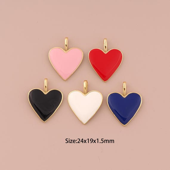 18K Gold Heart Charms,Enamel Minimalist Charms Pendants,Heart Charm for DIY Jewelry Making Supply