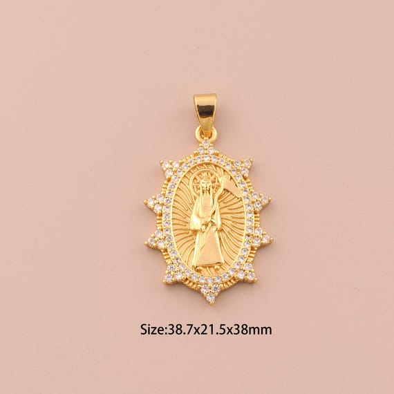18K Gold Santa Muerte Charms,CZ Pave Santa Muerte Charms Pendants,Santa Muerte Charm for DIY Jewelry Making Supply
