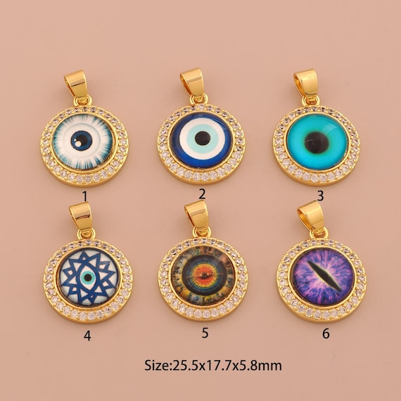 18K Gold Evil Eye Charms,CZ Pave Devil Eye Charms Pendants,Enamel Eye Charm for DIY Jewelry Making Supply