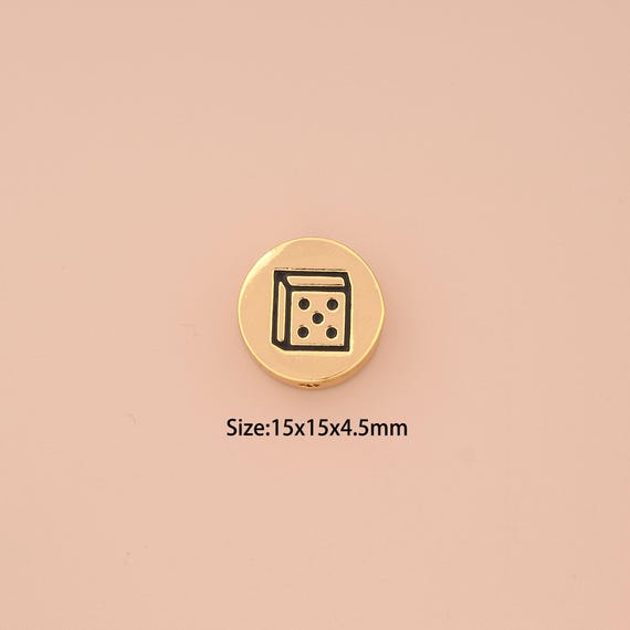 18K Gold Round Flat Spacer Bead,Dice Bead,Heart Bead for DIY Jewelry Making Supply
