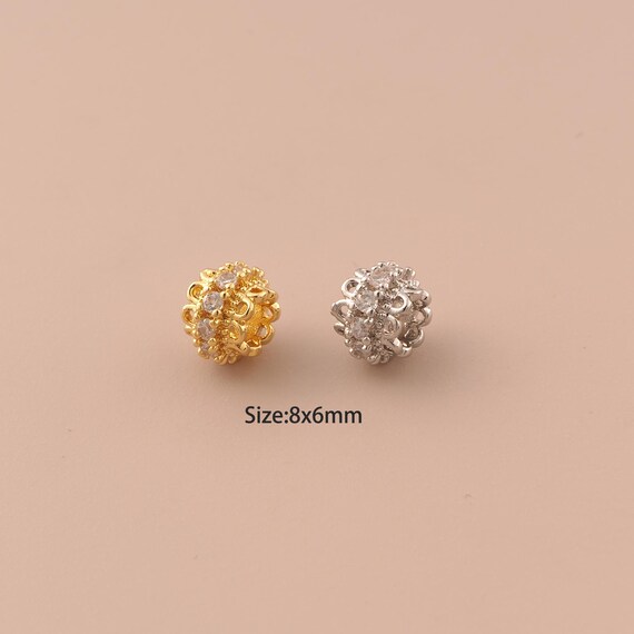 18K Gold Tube Spacer Bead,CZ Pave Round Bead,Round Tube Bead for DIY Jewelry Making Supply