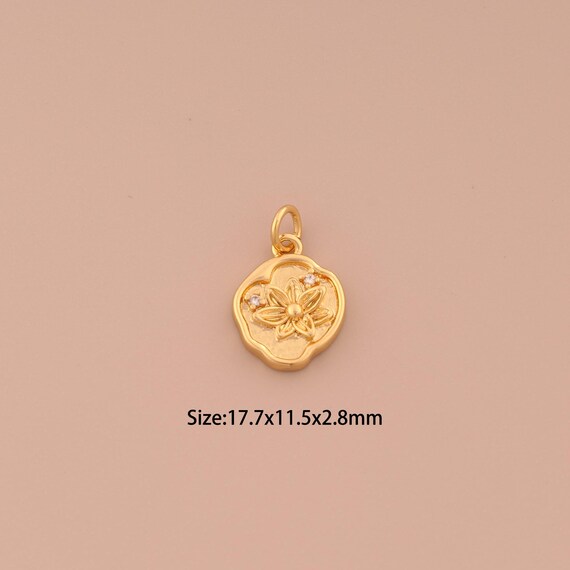 18K Gold Flower Charms,CZ Pave Flower Charms Pendants,Flower Charm for DIY Jewelry Making Supply