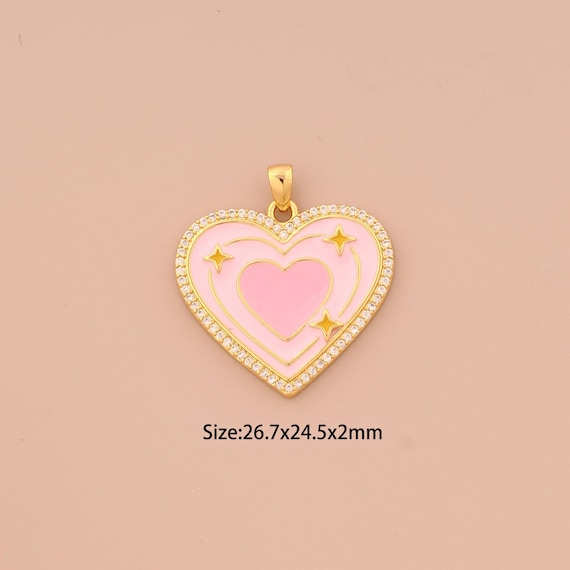 18K Gold Heart Charms,CZ Pave Star Charms Pendants,Enamel Heart Charm for DIY Jewelry Making Supply