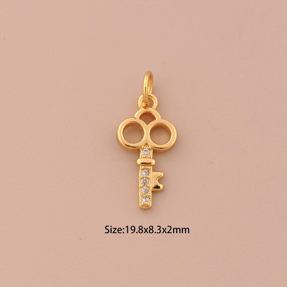 18K Gold Key Charms,CZ Pave Key Charms Pendants,Key Charm for DIY Jewelry Making Supply