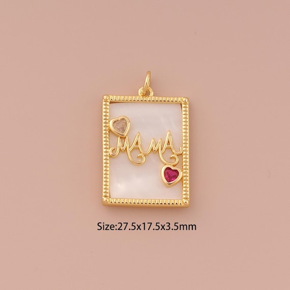 18K Gold MAMA Charms,CZ Pave Minimalist Charms Pendants,Heart Charm for DIY Jewelry Making Supply