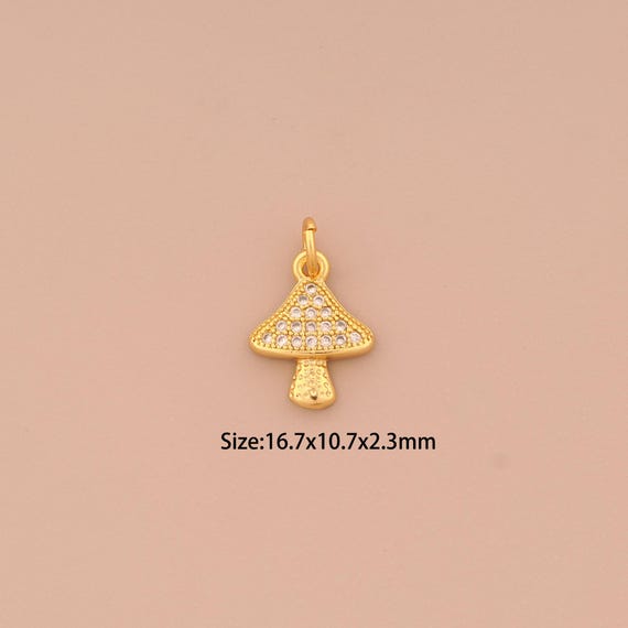 18K Gold Mushroom Charms,CZ Pave Mushroom Charms Pendants,Mushroom Charm for DIY Jewelry Making Supply
